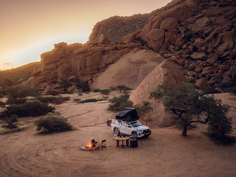 Asco 4x4 Car Hire Camp among the granite rocks of Spitzkoppe in Namibia