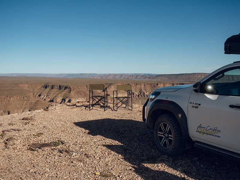 Asco 4x4 Rental Vehicle parked on the edge of the Fish River Canyon in Namibia