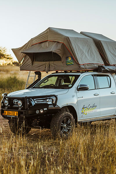 Asco Budget 3-5 pax Toyota Hilux Double Cab Rental Car in Namibia with two rooftop tents