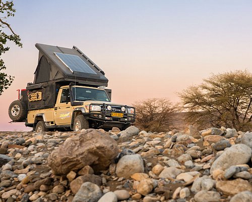 Asco Toyota Land Cruiser Bush Camper with pop-up roof tent on a self-drive Namibia