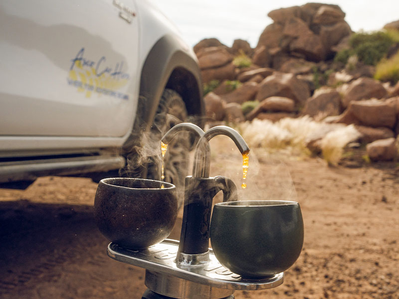 YETI Rambler near 4x4 Asco Car Hire 4x4 with rooftop tent